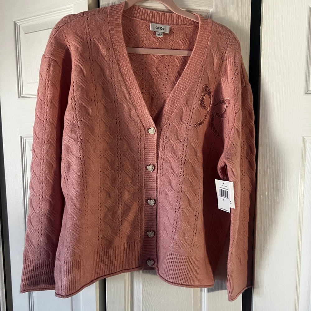 CeCe Pink Cardigan with Heart Buttons